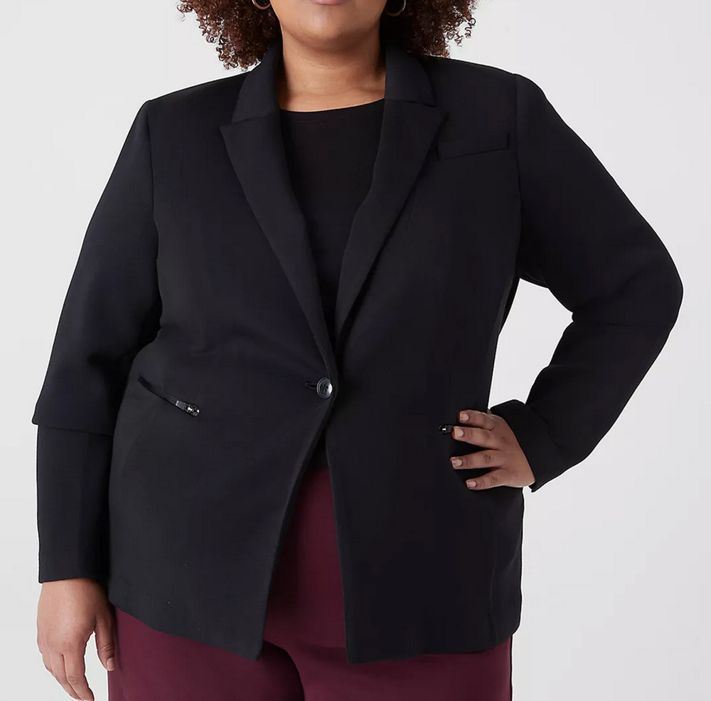 NEW LANE BRYANT BLACK JOURNEY KNIT BLAZER WITH ZIPPER POCKET JACKET SZ 28